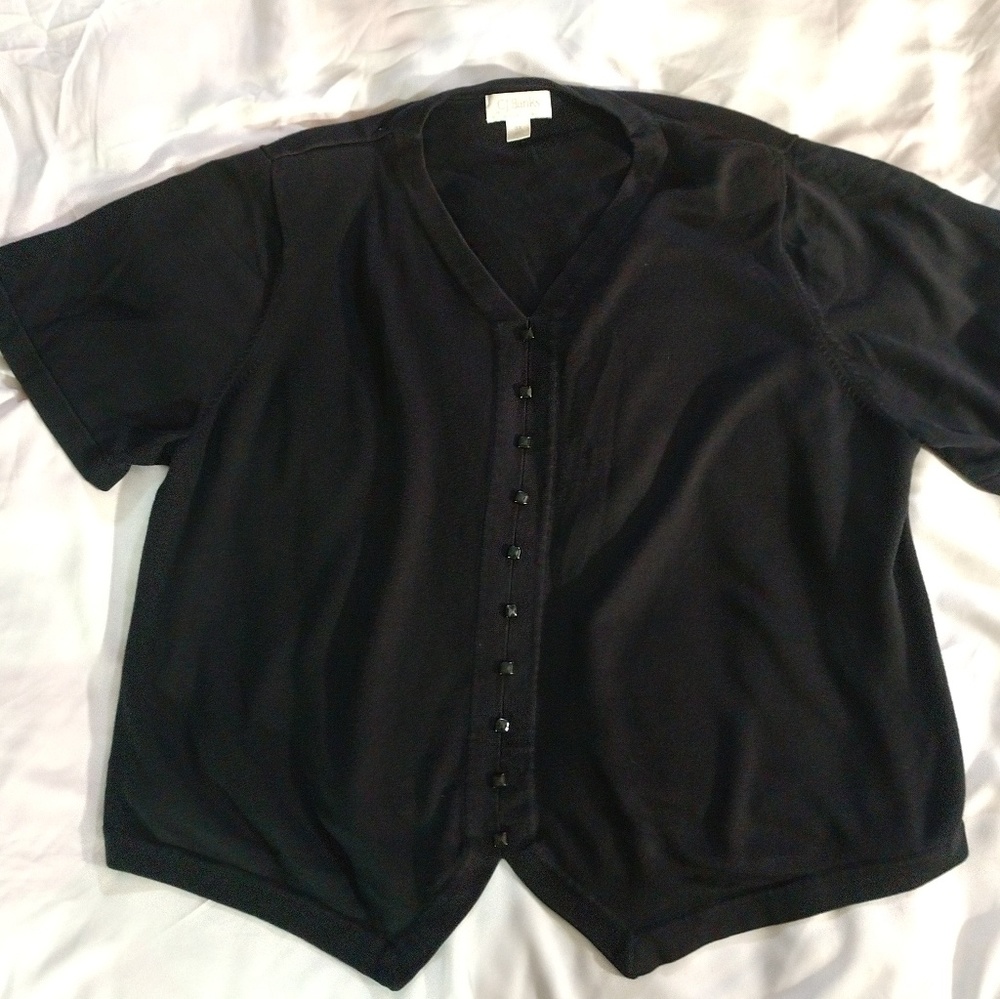 C.J. Banks Black Button Up Short Sleeve Sweater 3X